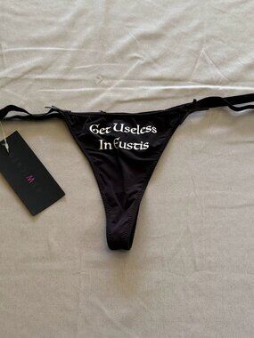 Woman’s New With Tags BeWicked Thong Black Size X-Large with Vinyl Decal & Bows
